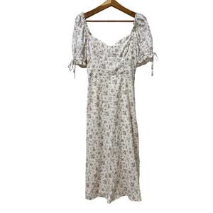 Lulus Certified Charmer Ditsy Floral Smocked Midi Dress Size M‎ Ivory Milkmaid